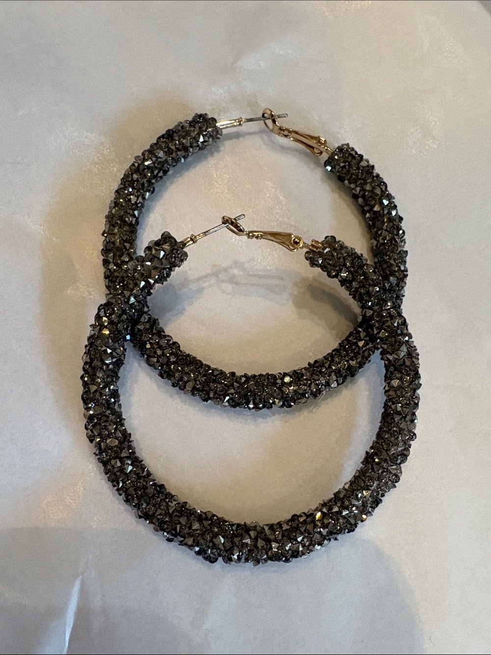 Charcoal Crystal-Embellished Hoop lightweight Earrings